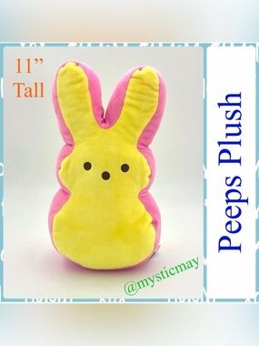 11” Tall PEEPS Pink w Yellow Marshmallow Bunny Rabbit Plush Stuffed Animal